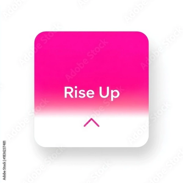 Fototapeta Square graphic with gradient pink background and white text saying "Rise Up" and an upward pointing arrow