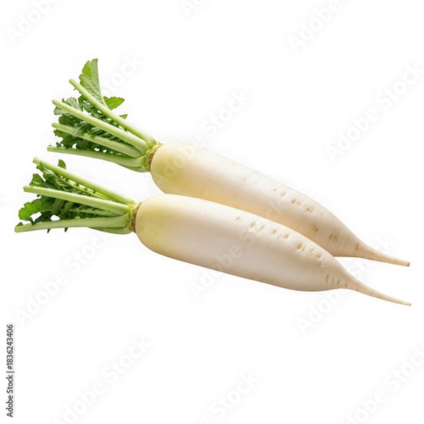 Obraz Two white radishes isolated on transparent background