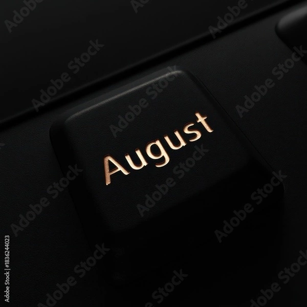 Fototapeta A close-up of a keyboard with the word "August" highlighted on a black key