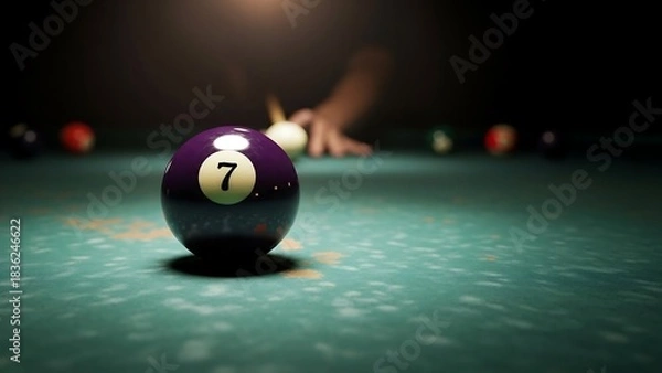 Obraz Lucky number 7, billiard balls on a green background, lucky seven number