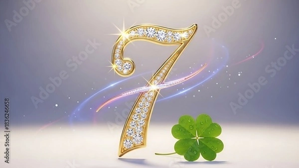 Obraz Lucky number 7, billiard balls on a green background, lucky seven number