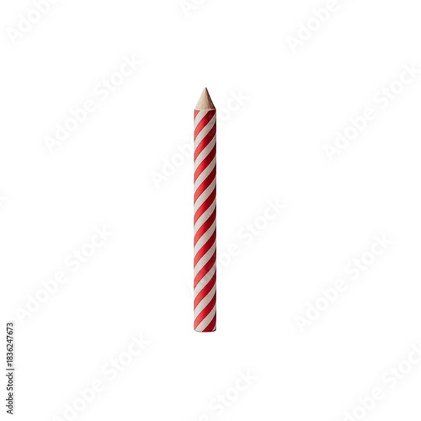 Obraz Red and white striped party candle on white background  