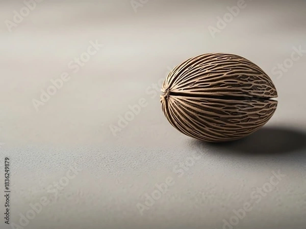 Fototapeta Isolated exotic seed pod on a textured surface, minimalist composition
