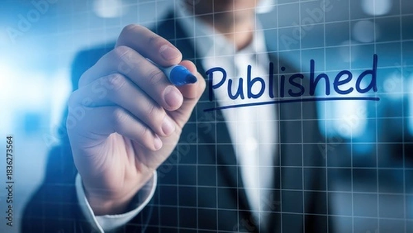 Fototapeta Businessman writing Published on a transparent screen with a blue marker.