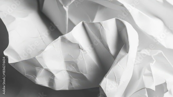 Fototapeta Crumpled white paper texture with abstract folds.