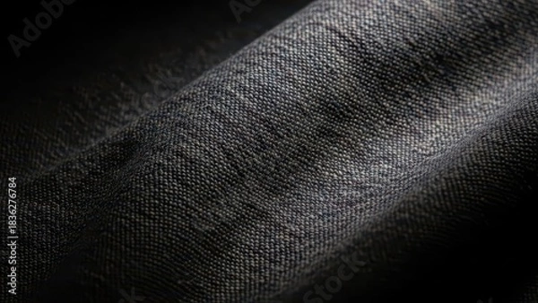 Fototapeta Dark gray fabric with textured weave and subtle folds.