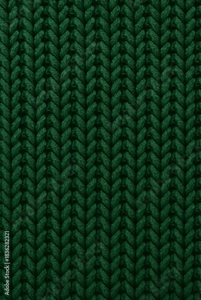 Fototapeta Seamless deep green knitted wool texture with detailed cozy winter pattern