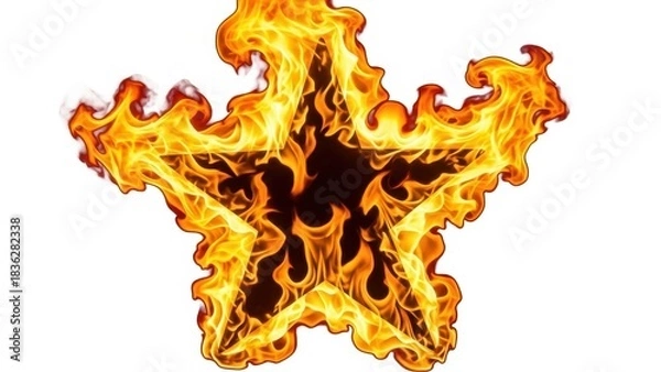 Fototapeta Fiery Star Shape Isolated on White Background with Blazing Flames.