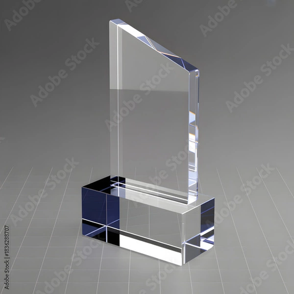 Fototapeta Crystal Achievement Award: A modern, clear crystal trophy, a symbol of recognition and achievement, stands proudly. Its elegant design and impeccable clarity, exuding prestige and success.