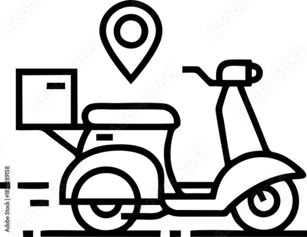 Fototapeta Delivery Scooter with Location Map Pin Line Art
