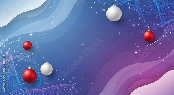 Fototapeta Festive background displays red and white Christmas balls with snowflakes against an abstract backdrop