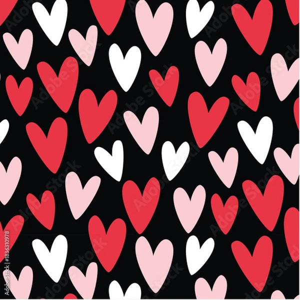 Obraz Bold Valentine Heart Pattern with Red and Pink Cute Hearts on Black Background