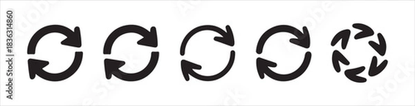 Fototapeta Set of refresh reload rotation arrows. update cycle symbol, loop sign, repeat icons. refresh arrows collection