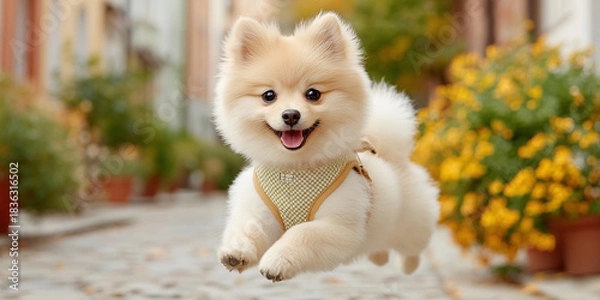 Obraz ポメラニアンがジャンプする楽しげな瞬間