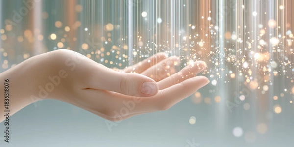 Obraz 魔法のような光をすくう手