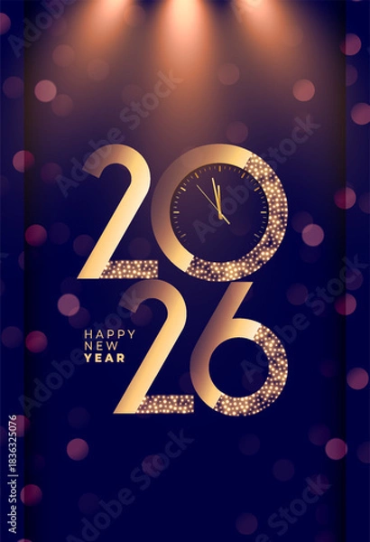 Fototapeta 2026 new year eve clock poster with light effect