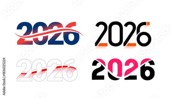 Fototapeta pack of four 2026 new year text calligraphy design