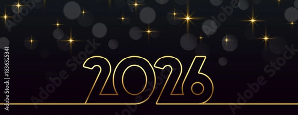 Fototapeta happy new year 2026 golden text in line style