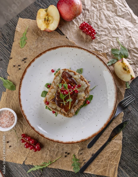 Fototapeta Foie gras on crispy toast bread