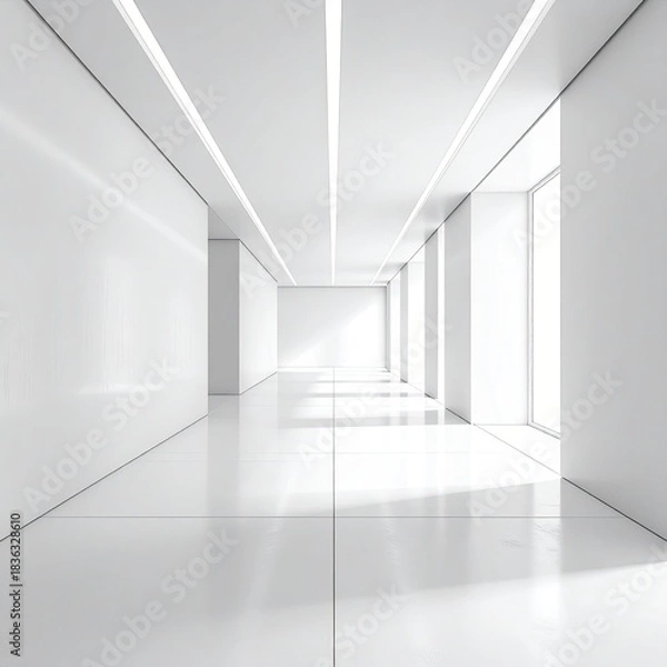 Obraz Empty white hall, bright sunlight