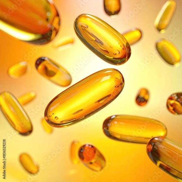 Obraz Golden pills levitating in warm light