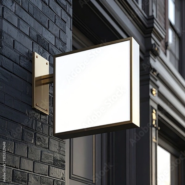 Obraz Blank square storefront sign mounted on a dark brick wall