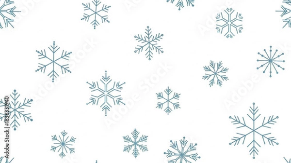 Obraz Seamless Snowflake Pattern, Minimal Light Blue on White Repeating Winter Christmas Vector Background