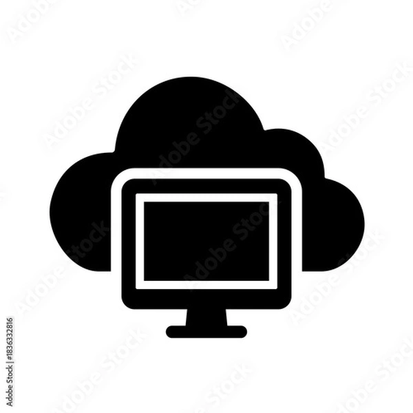 Fototapeta A solid cloud monitor icon representing centralized monitoring of cloud systems, enabling visibility into performance, availability and security metrics essential for reliable digital infrastructure