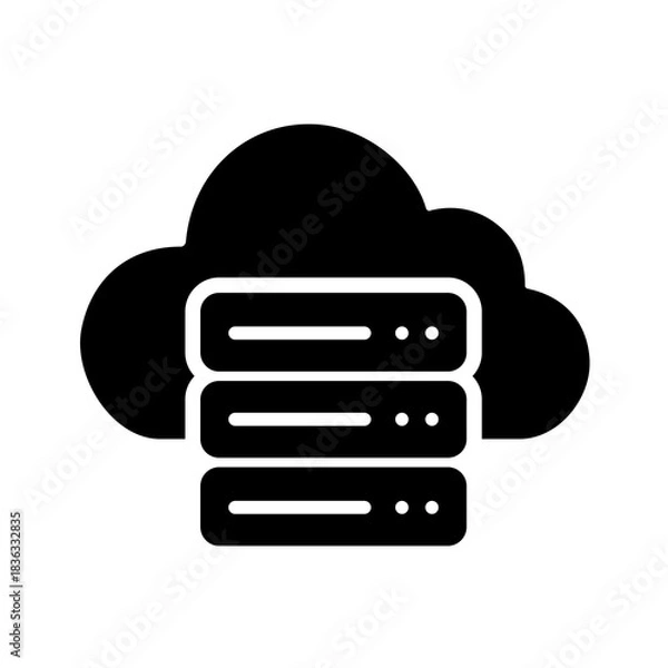 Fototapeta A solid cloud server icon showing stacked server units within a cloud, representing robust compute power, virtual machines, and backend infrastructure used for hosting applications