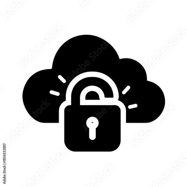 Fototapeta A solid cloud unlock icon indicating temporary access to cloud resources, allowing authorized users to retrieve or modify data while maintaining oversight, logging, controlled operational boundaries