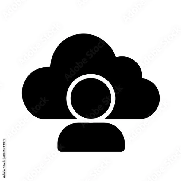 Fototapeta A solid cloud user icon representing an authenticated individual within a cloud platform, highlighting identity presence, account ownership, profile access, and centralized user-based operations.