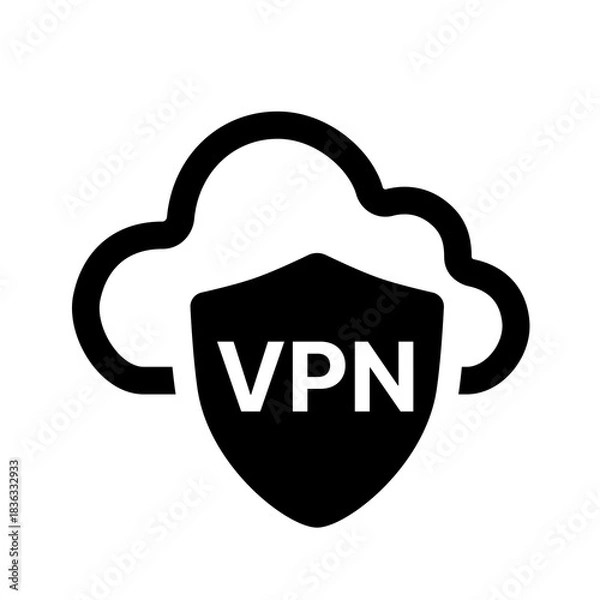 Fototapeta An outlined cloud VPN icon showing lightweight virtual tunneling, ensuring secure pathways for data transmission, remote access, protected communication across cloud-based infrastructures and network