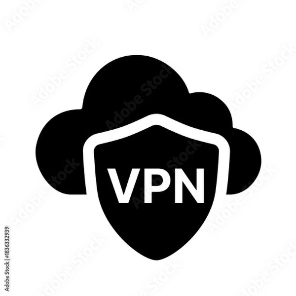 Fototapeta A solid cloud VPN icon representing encrypted tunneling through cloud environments, enabling private communication, secure browsing, and protected remote connections across distributed networks.