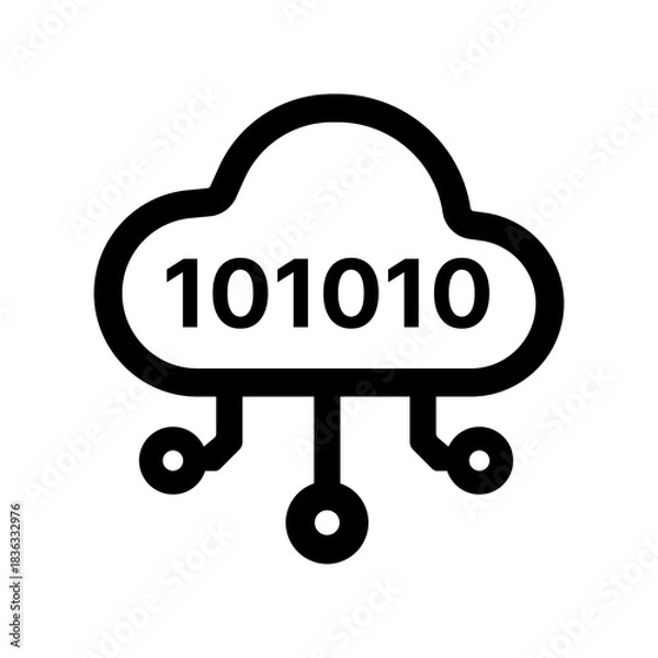 Fototapeta An outlined cloud binary icon showing lightweight representation of digital encoding, enabling processing, interpretation, and structured manipulation of cloud-hosted information streams.