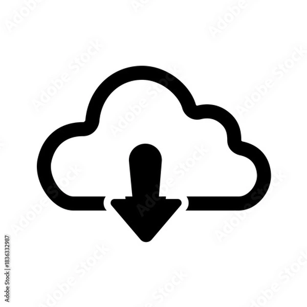 Fototapeta Outlined cloud download symbol indicating simple, efficient retrieval of files from remote platforms, supporting lightweight workflows and modern cloud operations.