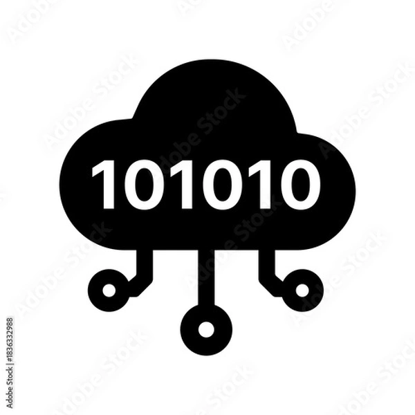 Fototapeta A solid cloud binary icon representing encoded digital information stored or processed within cloud systems, supporting computation, data pipelines, analytics, and scalable processing workloads.