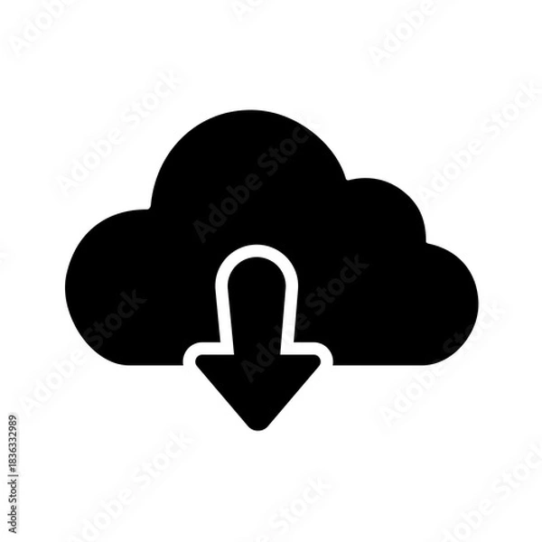 Fototapeta Cloud download icon representing retrieval of data from remote storage, enabling access, restoration, distribution, and reliable digital operations across cloud systems.