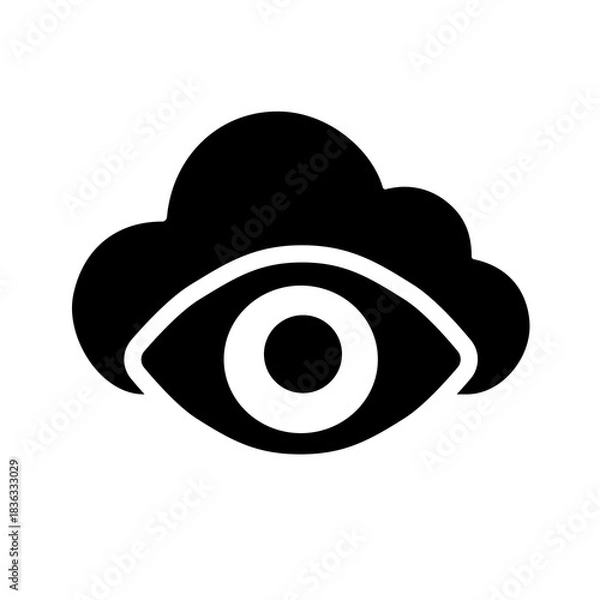 Fototapeta A solid cloud eye icon symbolizing cloud surveillance, monitoring, visibility, and observation of system activities, ensuring oversight, anomaly detection, and operational awareness.