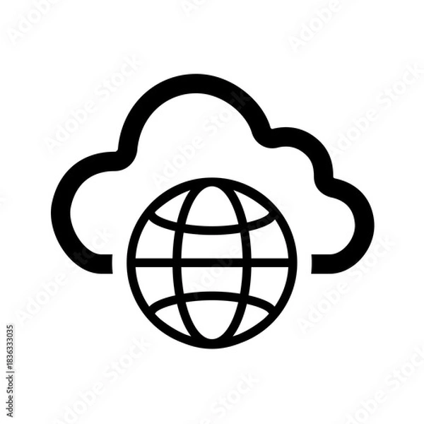 Fototapeta Outlined global cloud symbol representing clean worldwide connectivity, lightweight regional access, and flexible cross-network communication in cloud systems.