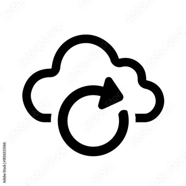 Fototapeta Outlined cloud refresh symbol showing clean cyclic updating, representing system renewal, lightweight synchronization, and continuous cloud service stability.