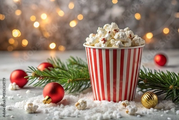 Obraz Christmas decorations in a glass with ornaments on a red festive background