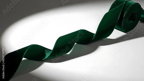 Fototapeta Green Ribbon in Waves Displayed Against a White Background