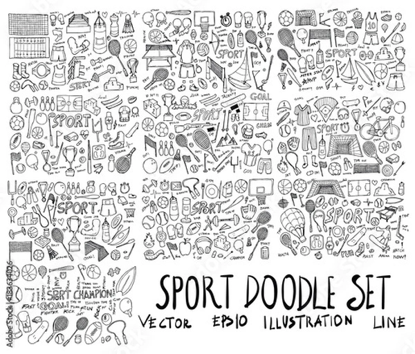 Fototapeta Big Set of Sport illustration Hand drawn doodle Sketch line vector eps10