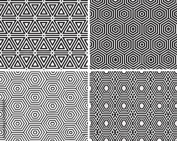 Obraz Geometric patterns in monochrome triangles hexagons and diamond shapes displayed
