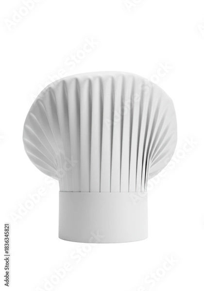 Fototapeta Pristine, tall white chef's hat, crisp pleated fabric, isolated on a transparent studio background with copy space, soft lighting, culinary professionalism concept