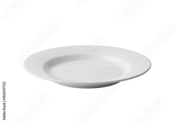 Fototapeta transparent ceramic dinner plate, perfectly round, shallow, glossy, elegant rim, isolated against transparent background with copy space, soft studio light, Concept of minimalist design and purity