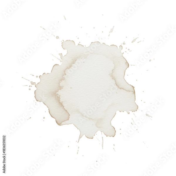 Fototapeta Delicate, translucent light beige watercolor splash with soft, feathered edges and subtle splatters, centered on a transparent background with copy space, minimalist artistic serenity