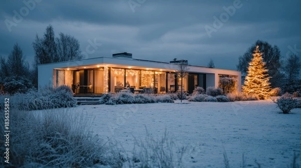 Obraz Home lit in winter scene