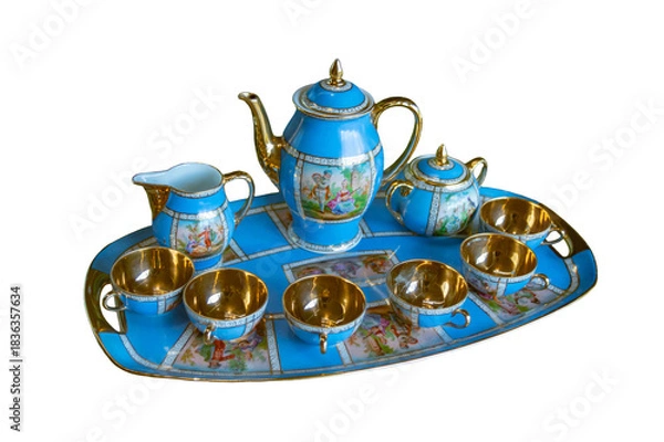 Obraz Ceramic tea set isolated on transparent background,
