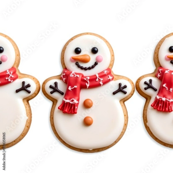Obraz Cute Icing Snowman Cookie White Background